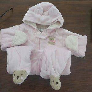 6 Month One Piece Hooded Pink Bear Girl Jumpsuit